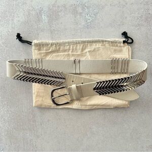 Isabel Marant Tehora Leather Studded Belt, Chalk/Silver 80 (M/32)